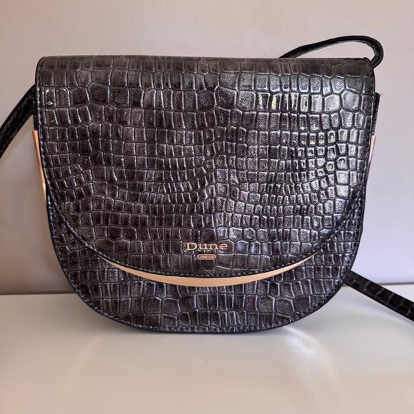 Dune London Edellie Grey Croc Front Flap Snap Detail Crossbody Bag - Picture 12 of 12
